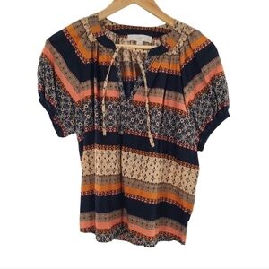 Ann Taylor Loft Peasant Top Womens Sz SP Multicolor‎ Short Sleeve V-Neck